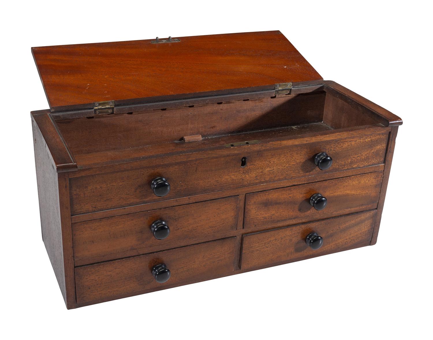 A Miniature Mahogany Tabletop Storage Chest