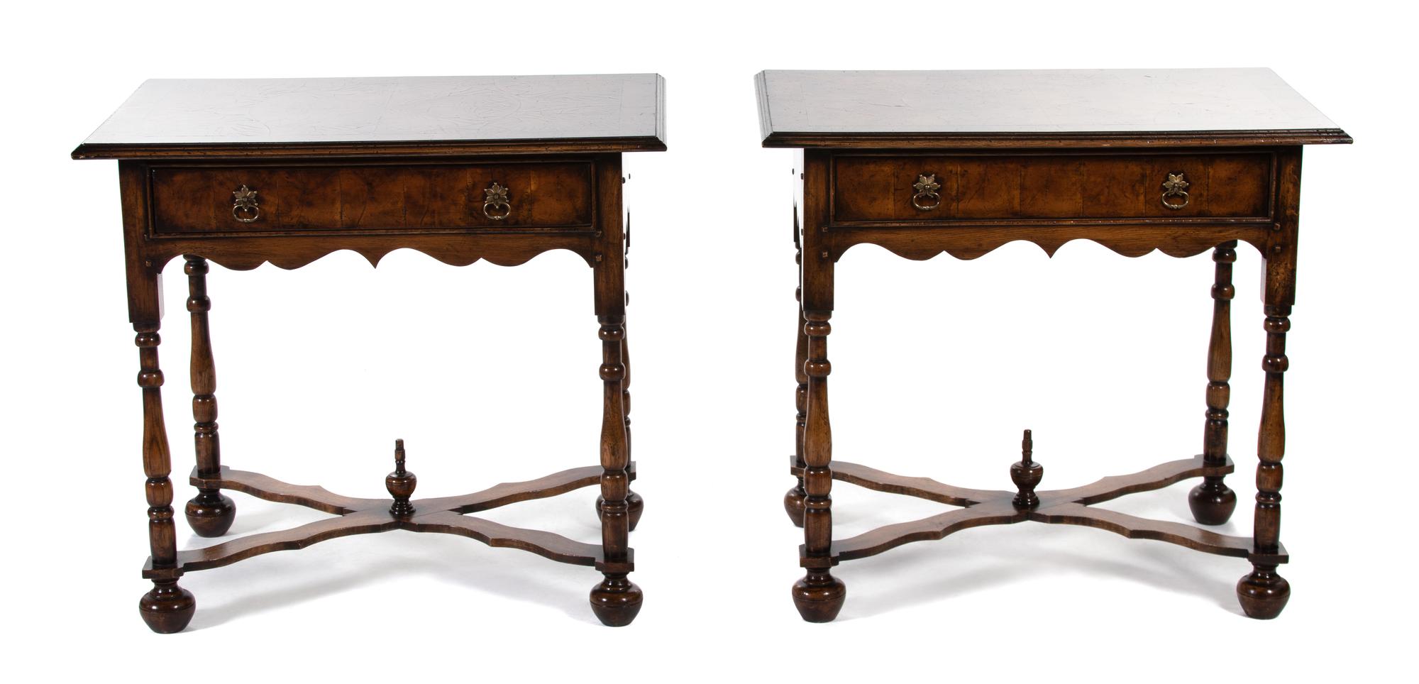 A Pair of William & Mary Style Oyster-Veneered Walnut Side Tables