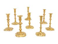 A Group of Eight English Brass Candlesticks