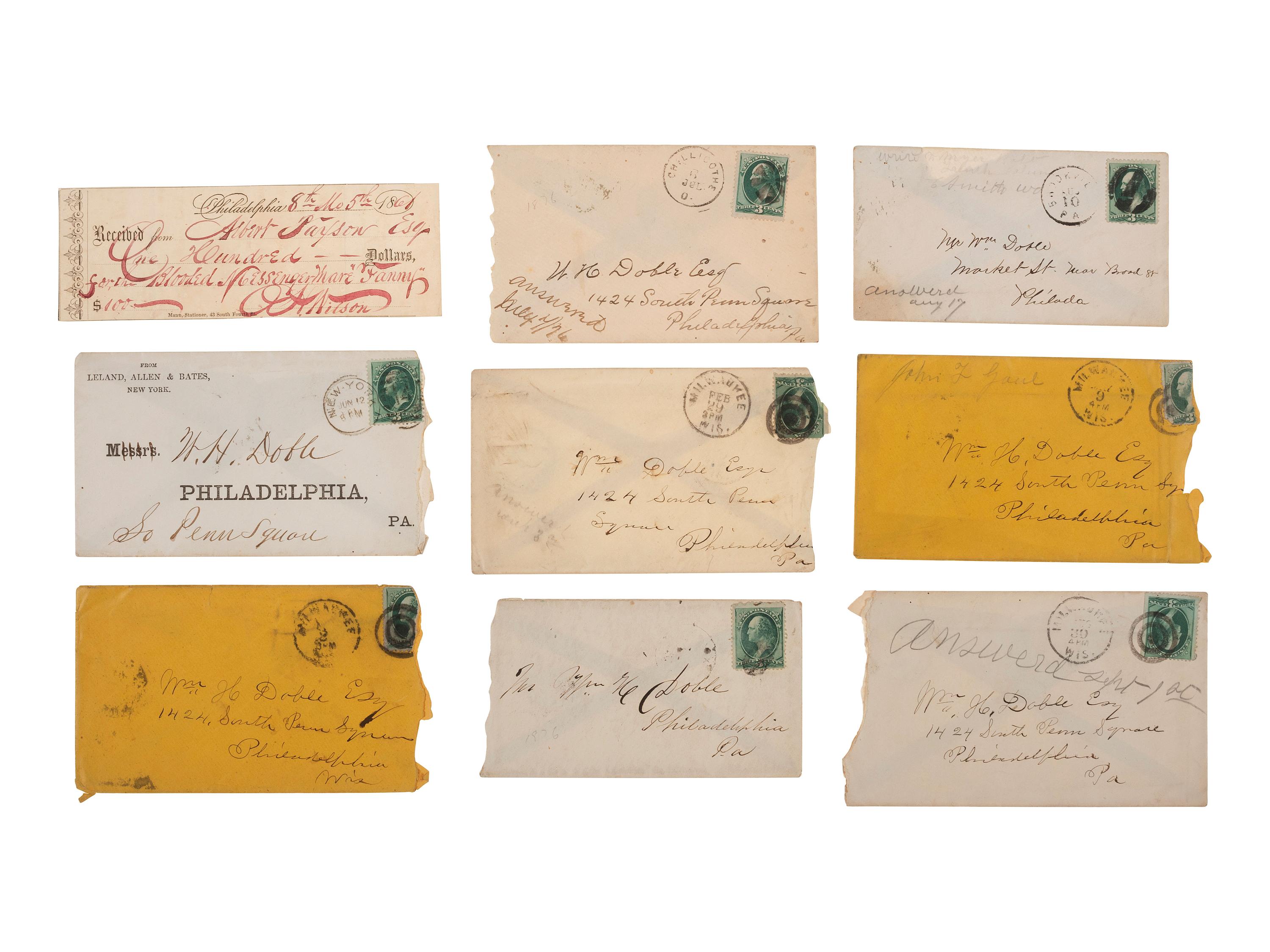 [AMERICANA - HORSE RACING]. Manuscript archive identified to world-renowned trainer and jocky William H. Doble (ca 1814-1896). January-August, 1876.