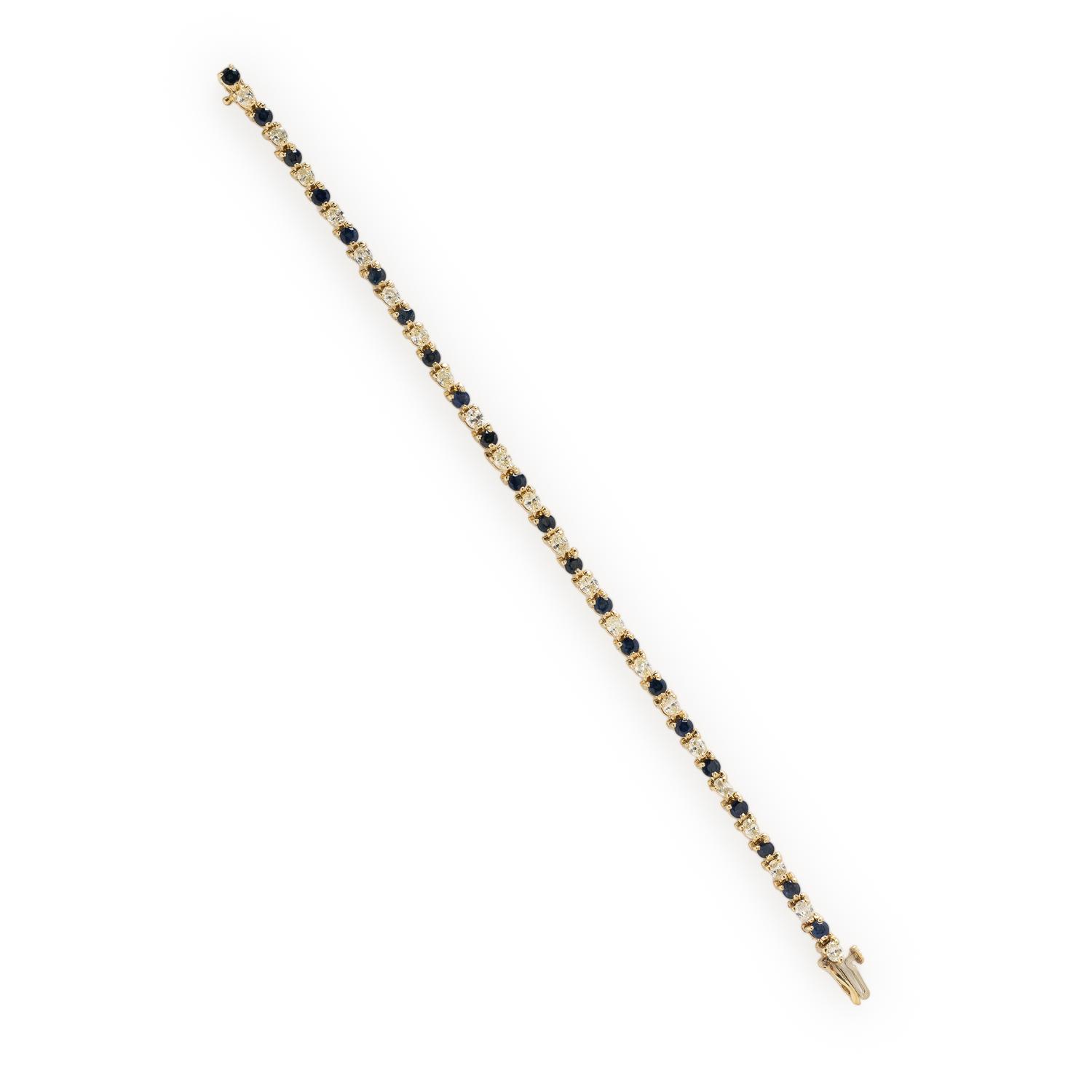 Diamond, Sapphire, and Yellow Gold Line Bracelet