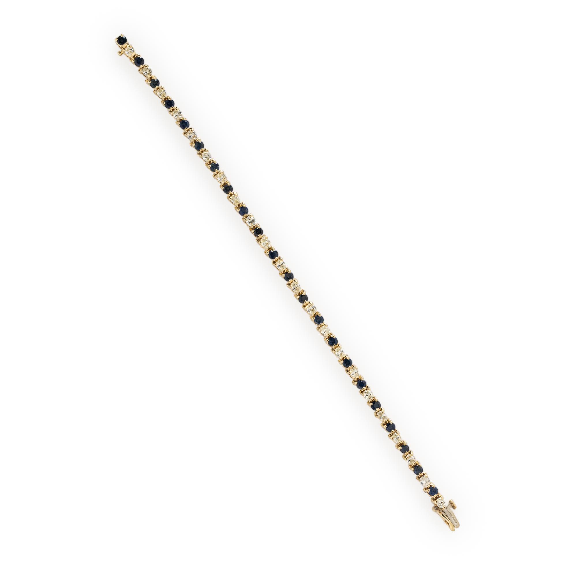 Diamond, Sapphire, and Yellow Gold Line Bracelet