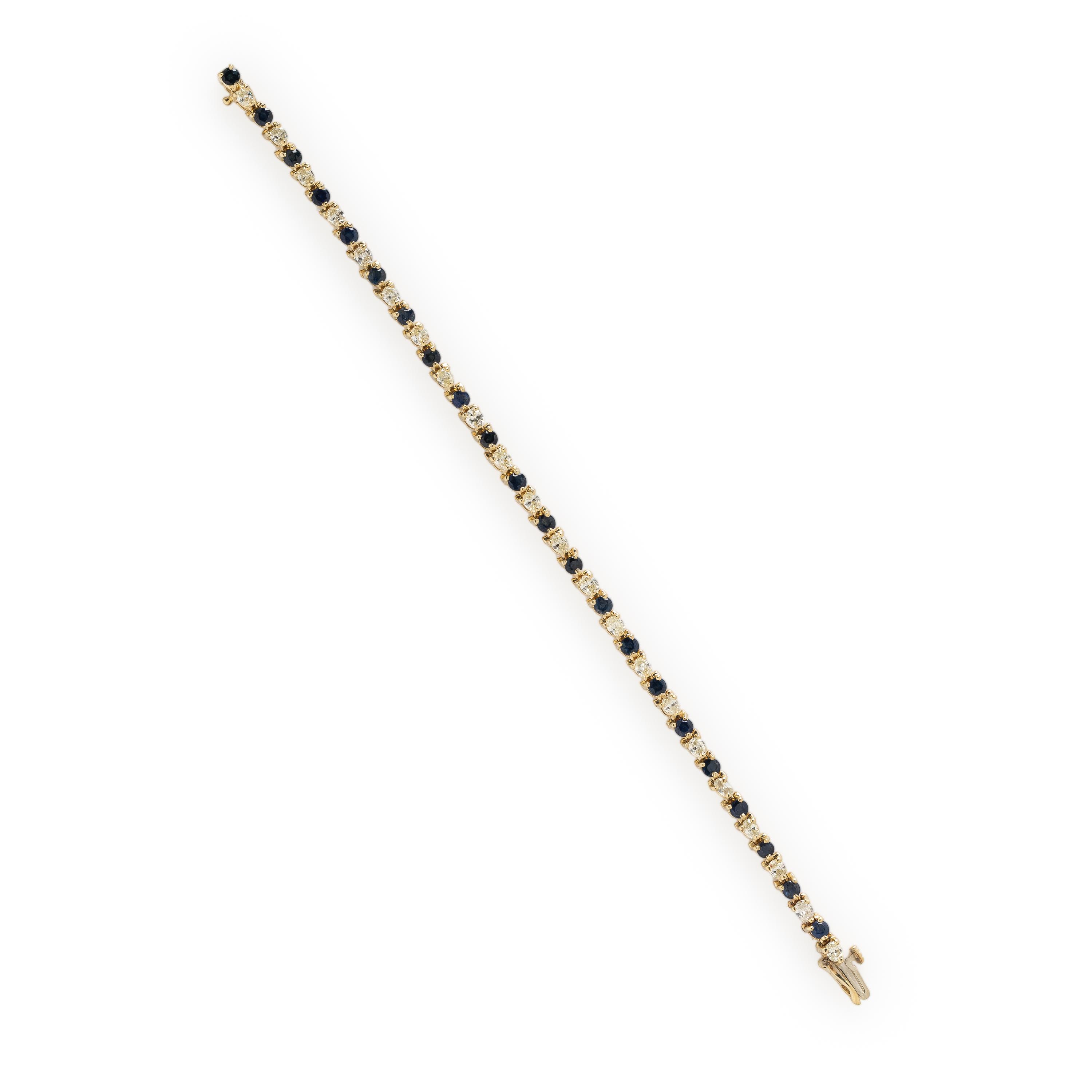 Diamond, Sapphire, and Yellow Gold Line Bracelet