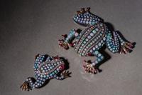 COLLECTION OF OPAL, DIAMOND AND RUBY FROG BROOCHES