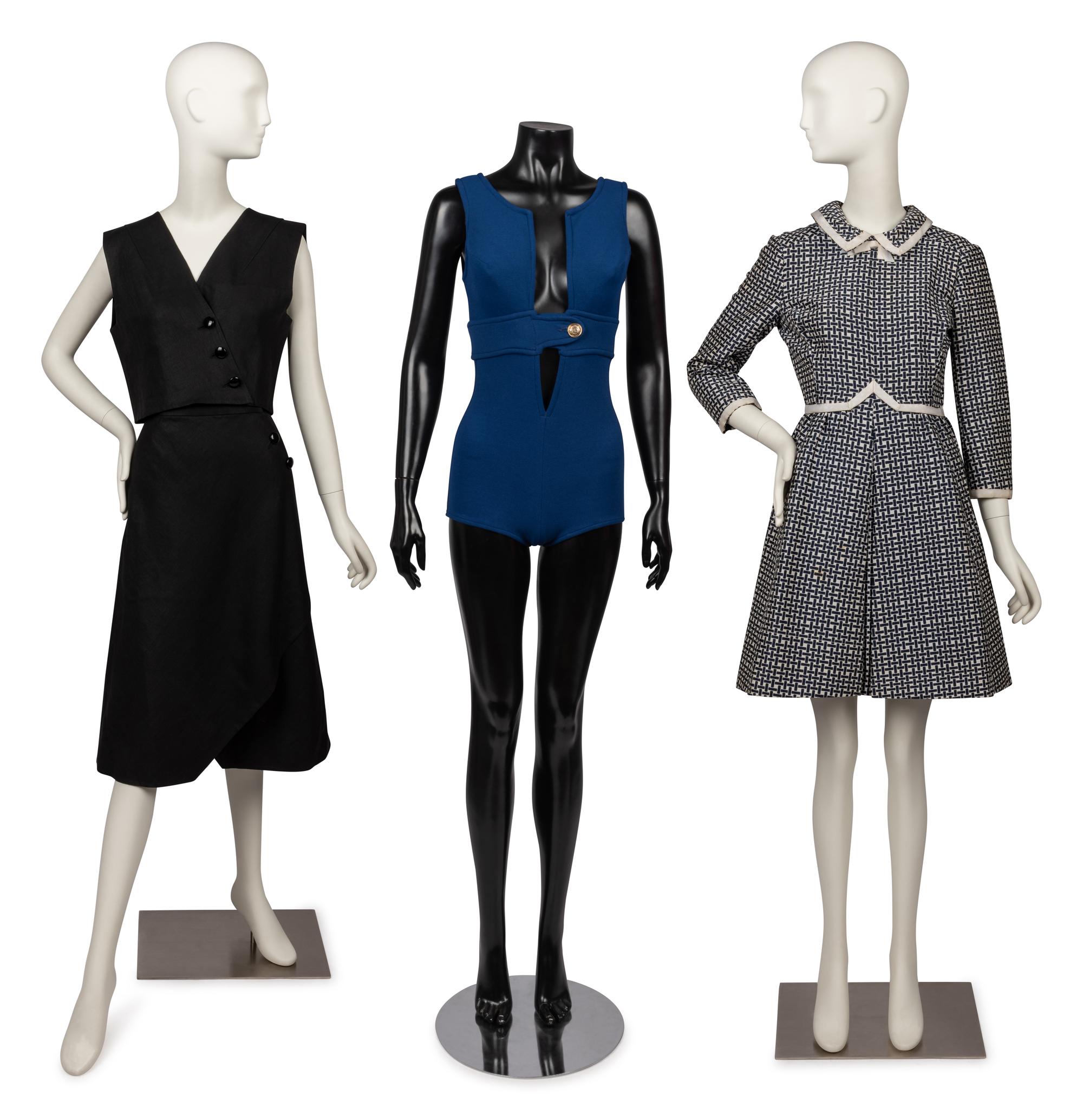Three Designer Items: Pauline Trigere Ensemble, Geoffrey Beene Swimsuit, Geoffrey Beene Dress, 1960-80s