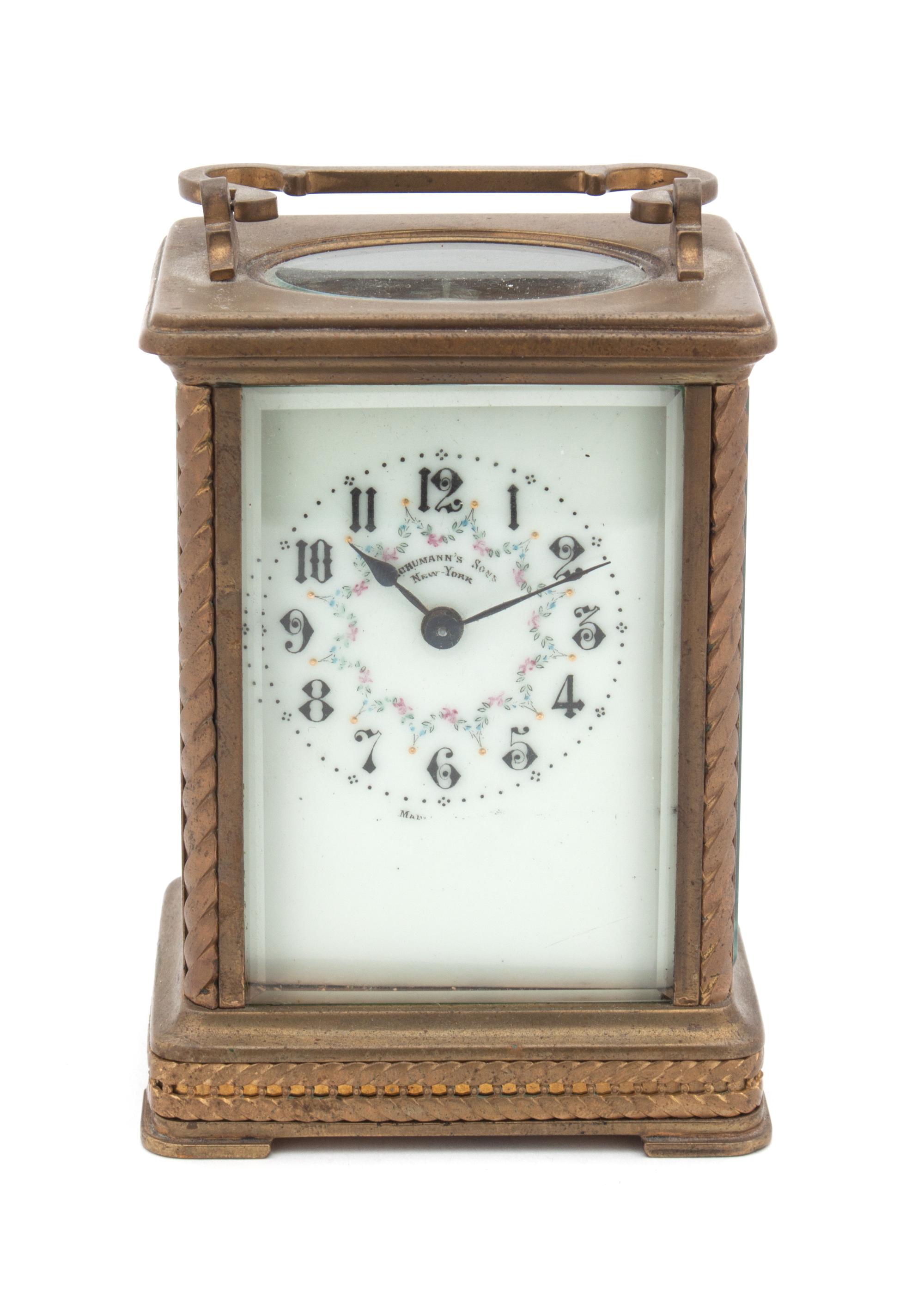 A Brass Carriage Clock Height 6 inches. — SCHUMANN'S SONS, NEW YORK