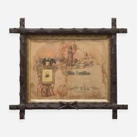 [CIVIL WAR]. Folk-art carved frame with discharge for Massachusetts soldier Charles Clark, ca 1865.
