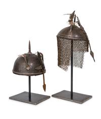 Two Ottoman Style Damascened Steel Helmets
