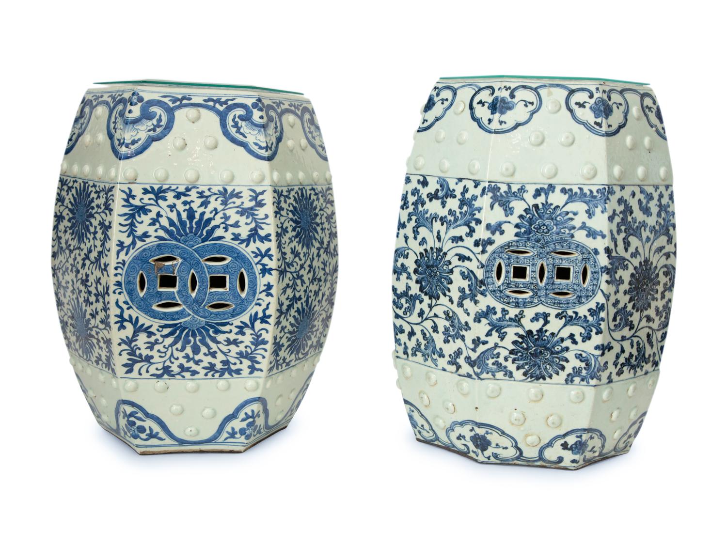 A Near Pair of Chinese Export Porcelain Octagonal Garden Seats