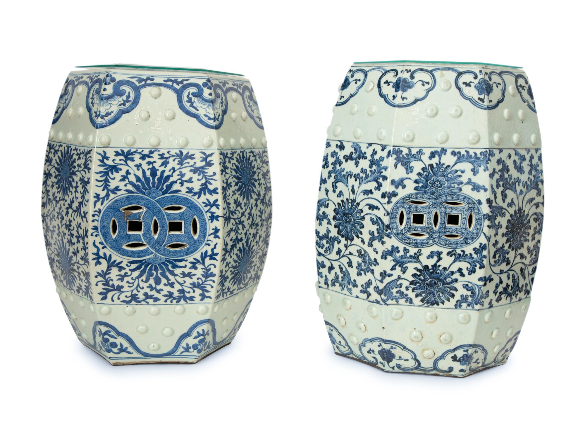 A Near Pair of Chinese Export Porcelain Octagonal Garden Seats