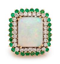 Opal, Diamond and Emerald Ring