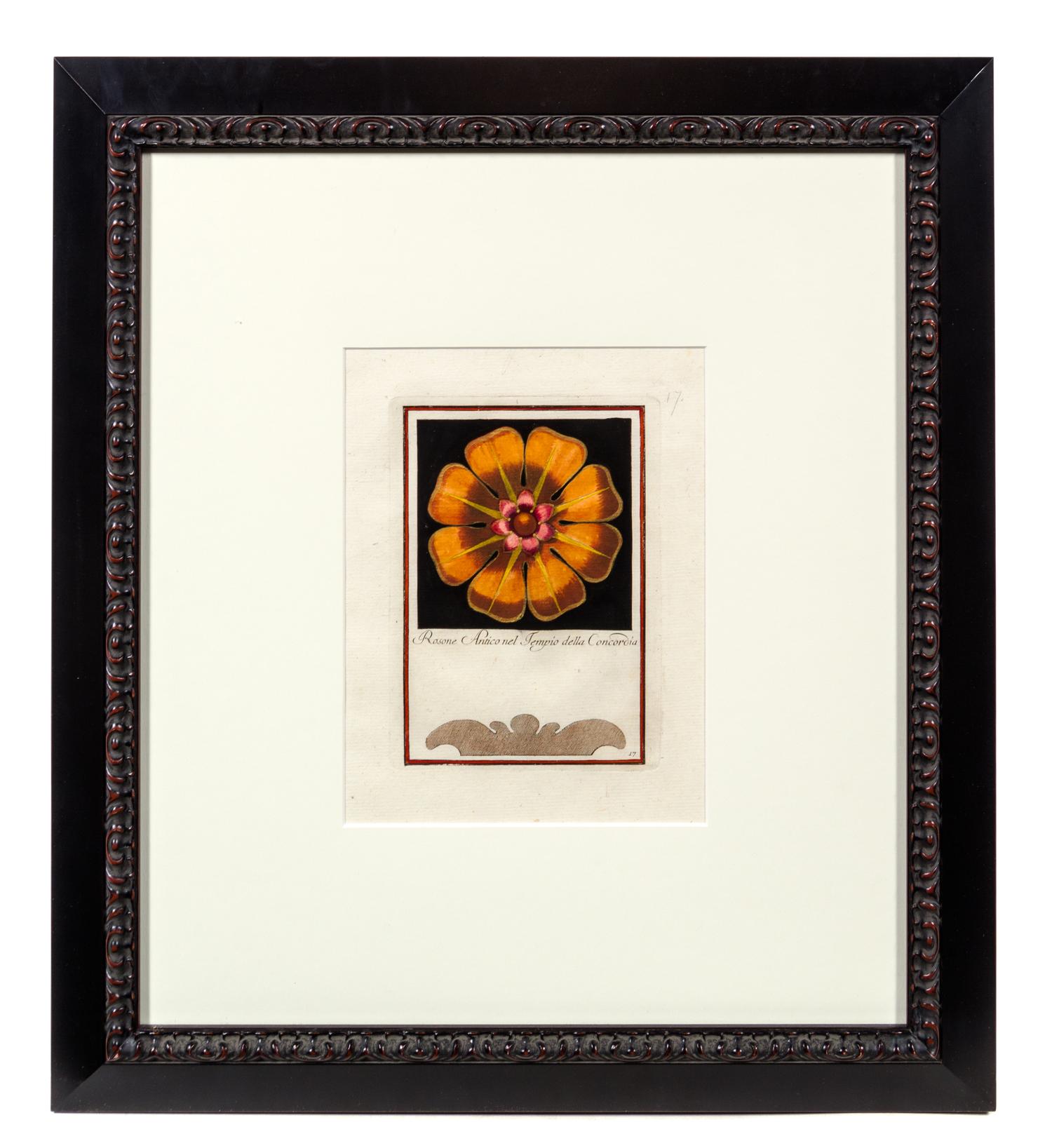 A Group of Four Engravings with Hand Coloring Each 8 7/8 x 6 3/4 inches (visible).