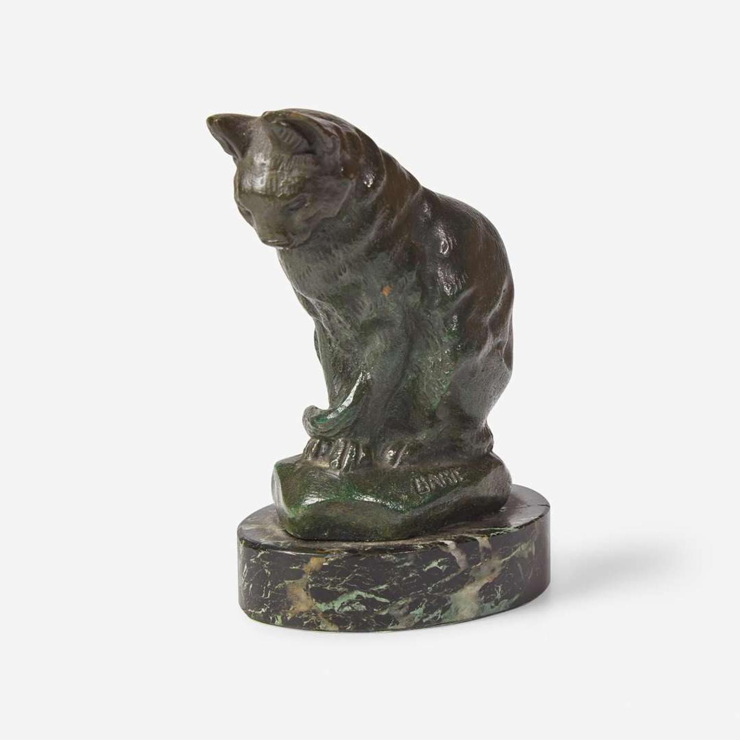 Antoine-Louis Barye (French, 1795-1875) Three Small Works: Eagle with Outstretched Wings, Owl Hunting Rat, and Seated Cat, Cast by Ferdinand Barbedienne (French, 1810-1892), late 19th century