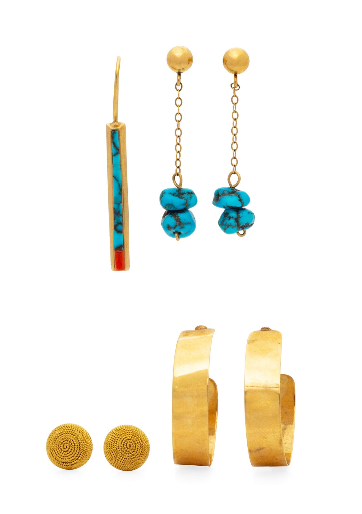 A Collection of Yellow Gold Earrings,