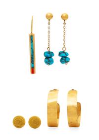 A Collection of Yellow Gold Earrings,