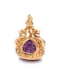 YELLOW GOLD AND AMETHYST FOB PENDANT