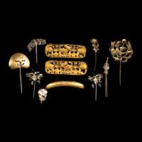 11 Chinese Kingfisher Feather Hair Ornaments, 19th Century — 清晚期 銅胎點翠髮飾十一件