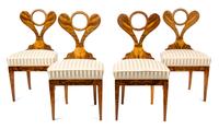 A Group of Four Biedermeier Figured Walnut Side Chairs Height 35 1/2 inches. — LATE 19TH CENTURY
