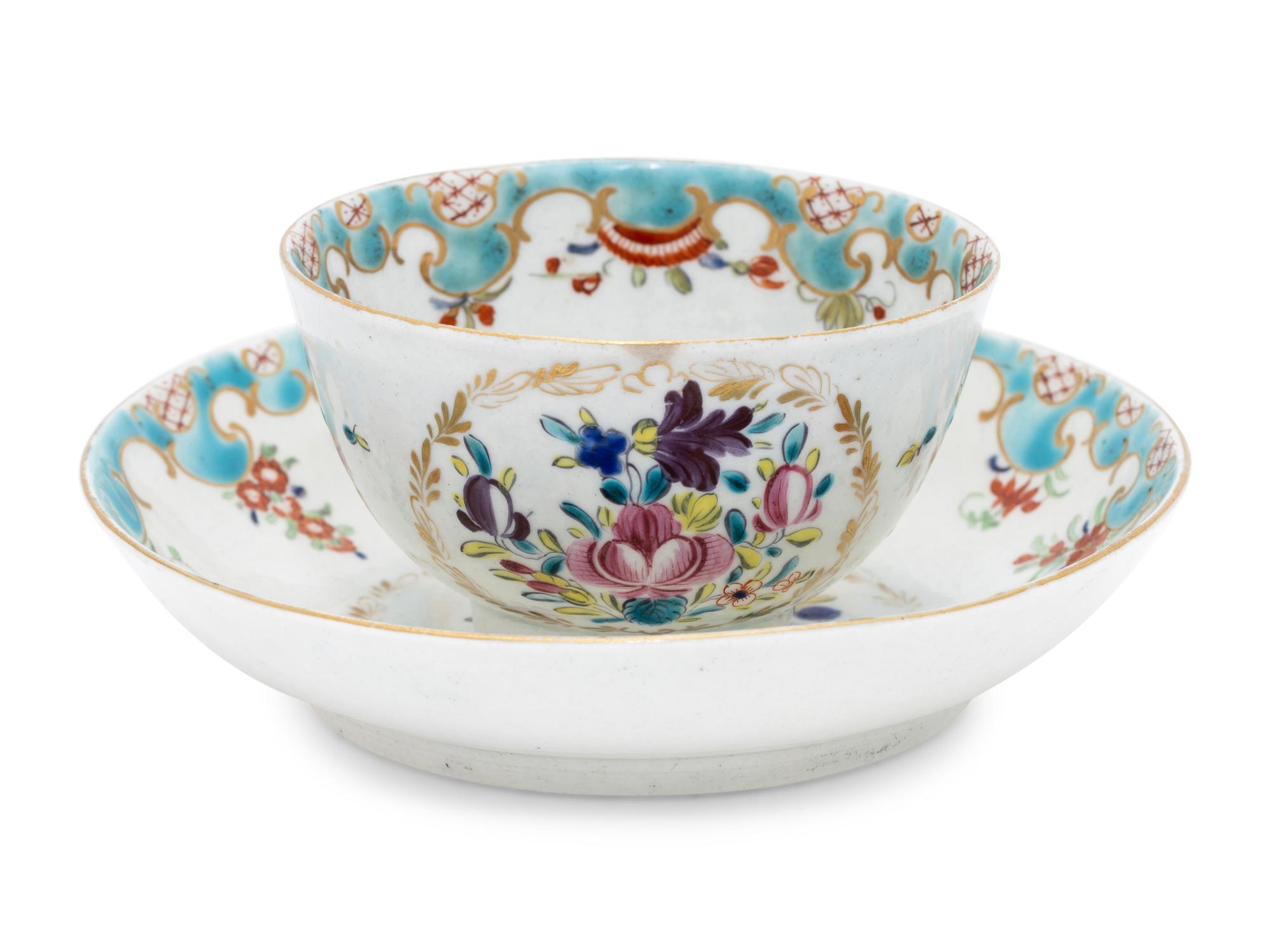 A Worcester Porcelain Tea Bowl and Saucer