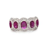 WHITE GOLD, SYNTHETIC RUBY AND DIAMOND RING