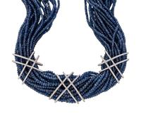 SAPPHIRE, DIAMOND, AND WHITE GOLD BEADED TORSADE NECKLACE