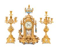 A French Gilt Bronze and Sèvres Style Porcelain Mounted Three-Piece Garniture