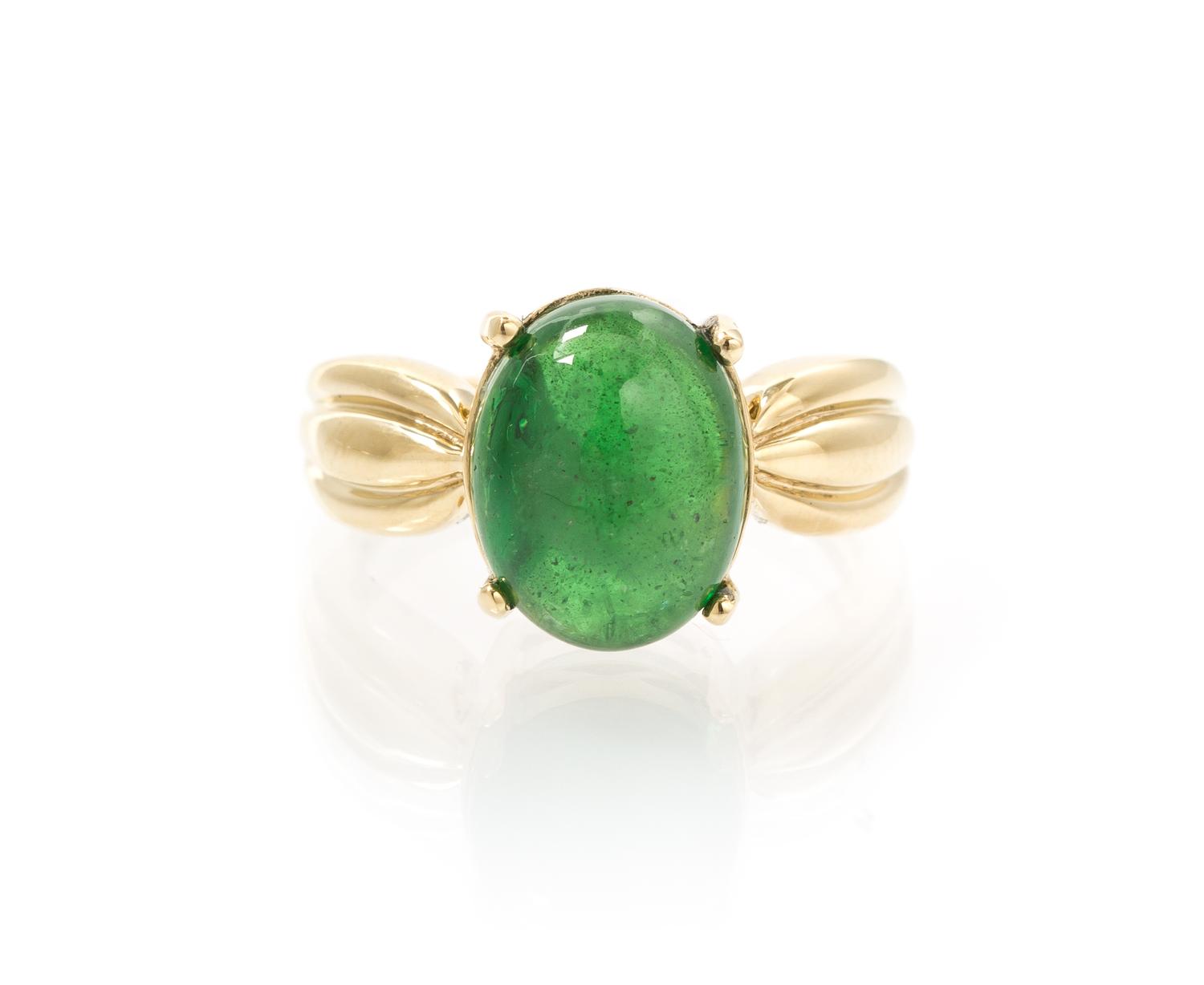A 14 Karat Yellow Gold and Tsavorite Garnet Ring, 3.60 dwts.