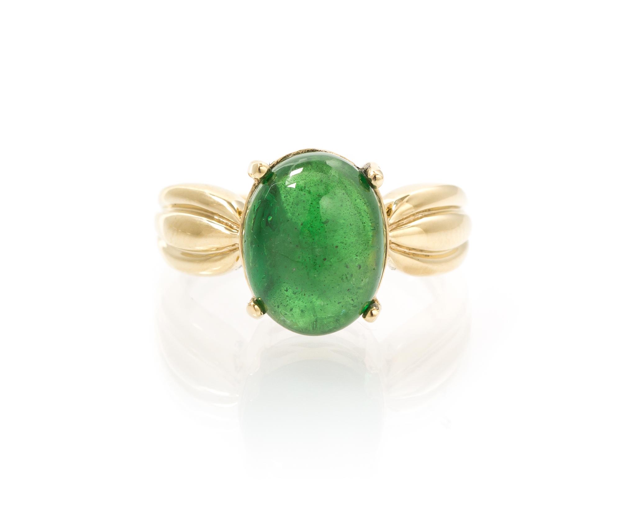 A 14 Karat Yellow Gold and Tsavorite Garnet Ring, 3.60 dwts.