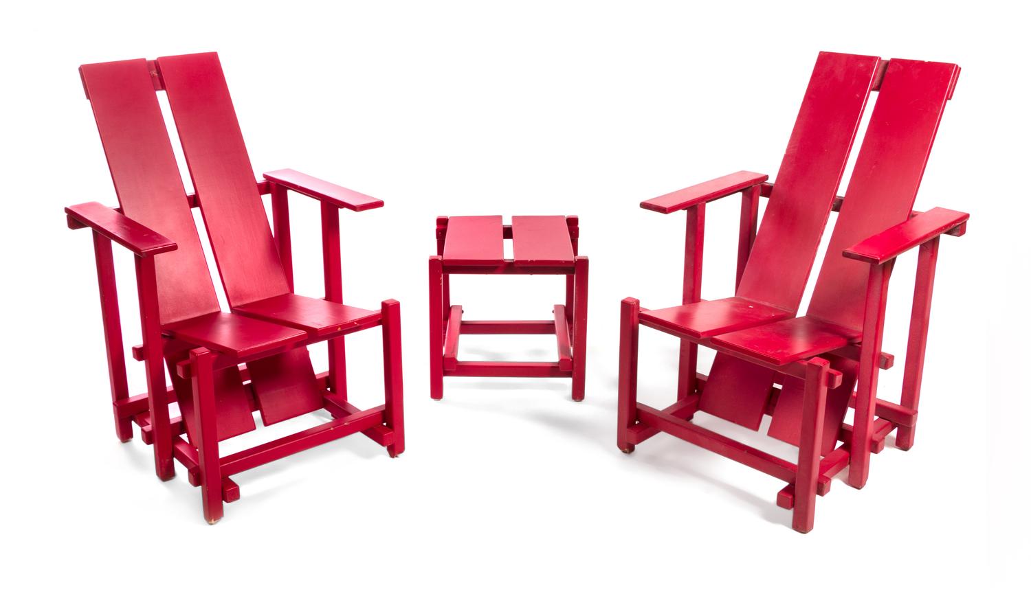 A Pair of Modern Painted Garden Chairs Height 40 inches.