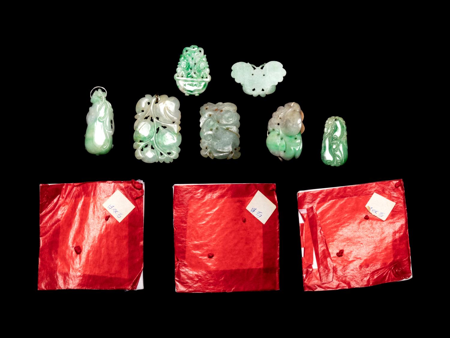 10 Chinese Apple Green and Pale Celadon Jadeite Jewelry