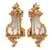 A Pair of Chinese Chippendale Style Giltwood Mirrors Height 44 x width 20 inches. — 19TH CENTURY