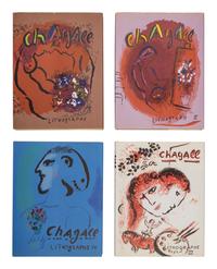 [ARTISTS BOOKS]. CHAGALL, Marc (1887-1985). The Lithographs of Chagall . Vol. I: Monte Carlo and NY: André Sauret and George Braziller, 1960; Vol. II: Monte Carlo and Boston: André Sauret and Boston Book and Art Shop, Inc., 1963; Vol. III: Boston: Boston Book and Art Shop, Inc., 1969; Vol. IV: New York: Crown Publishers, Inc., 1974.