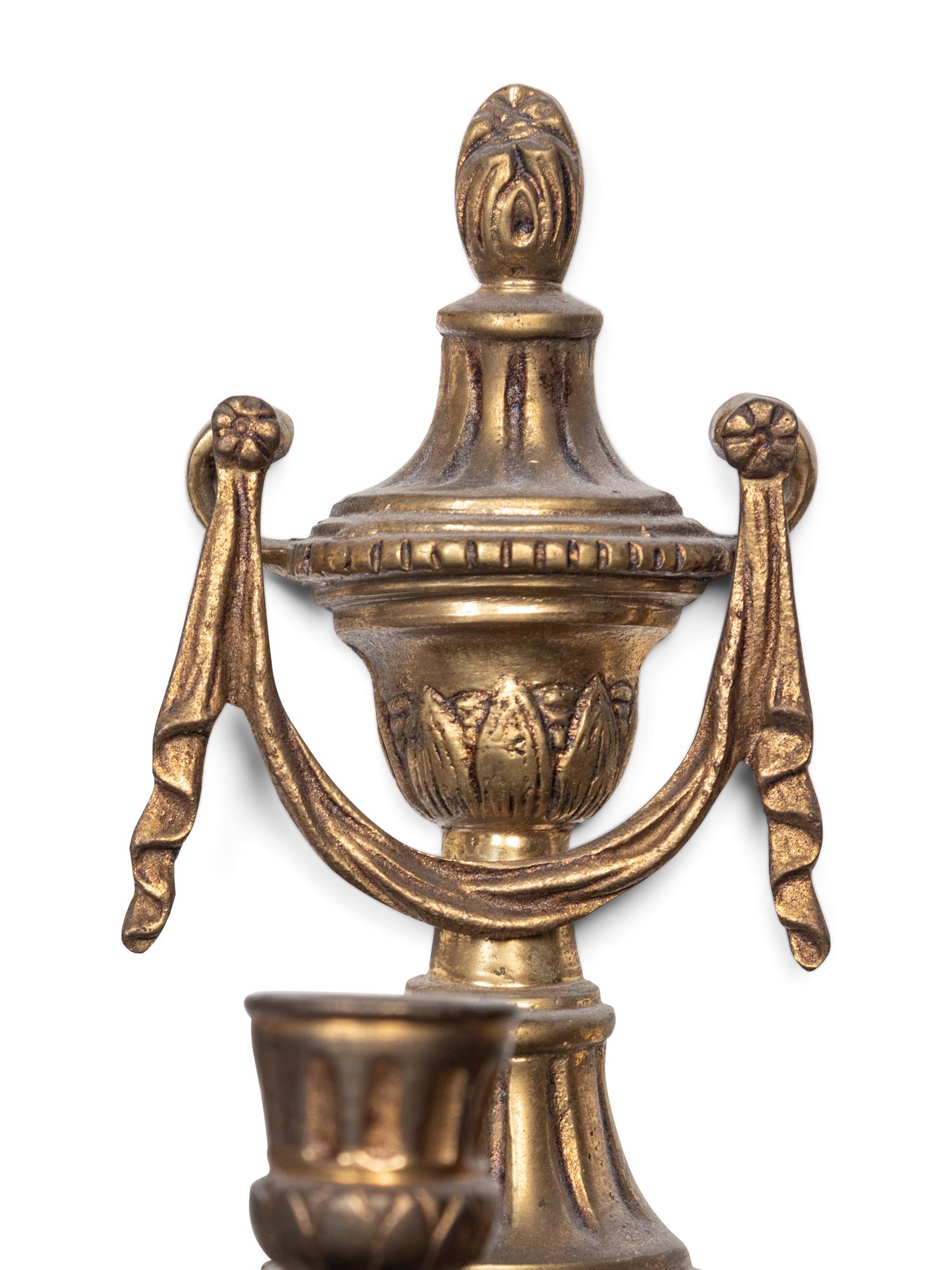 A Pair of Louis XVI Style Gilt Bronze Three-Light Sconces