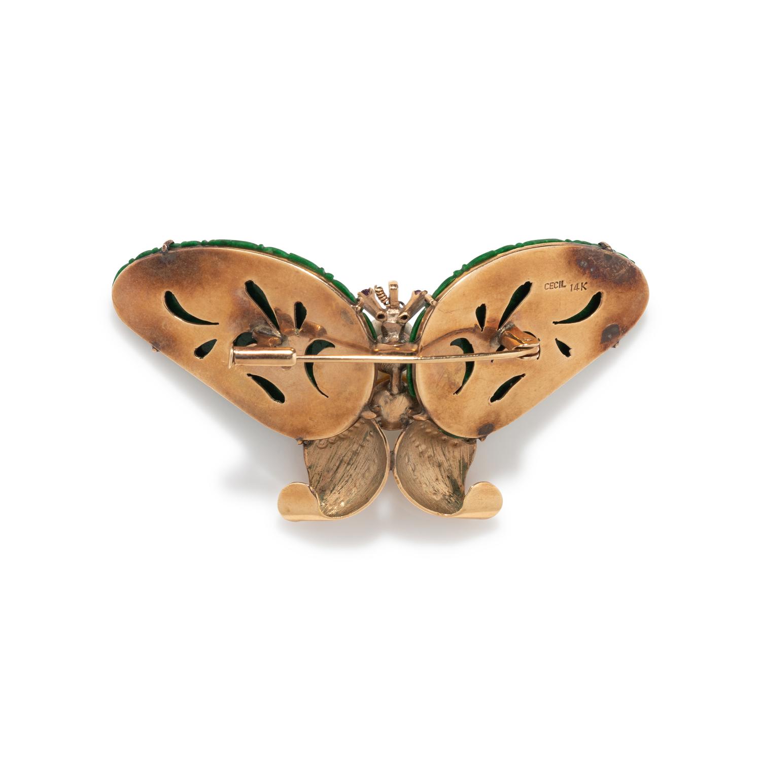 JADE AND CULTURED PEARL BUTTERFLY BROOCH