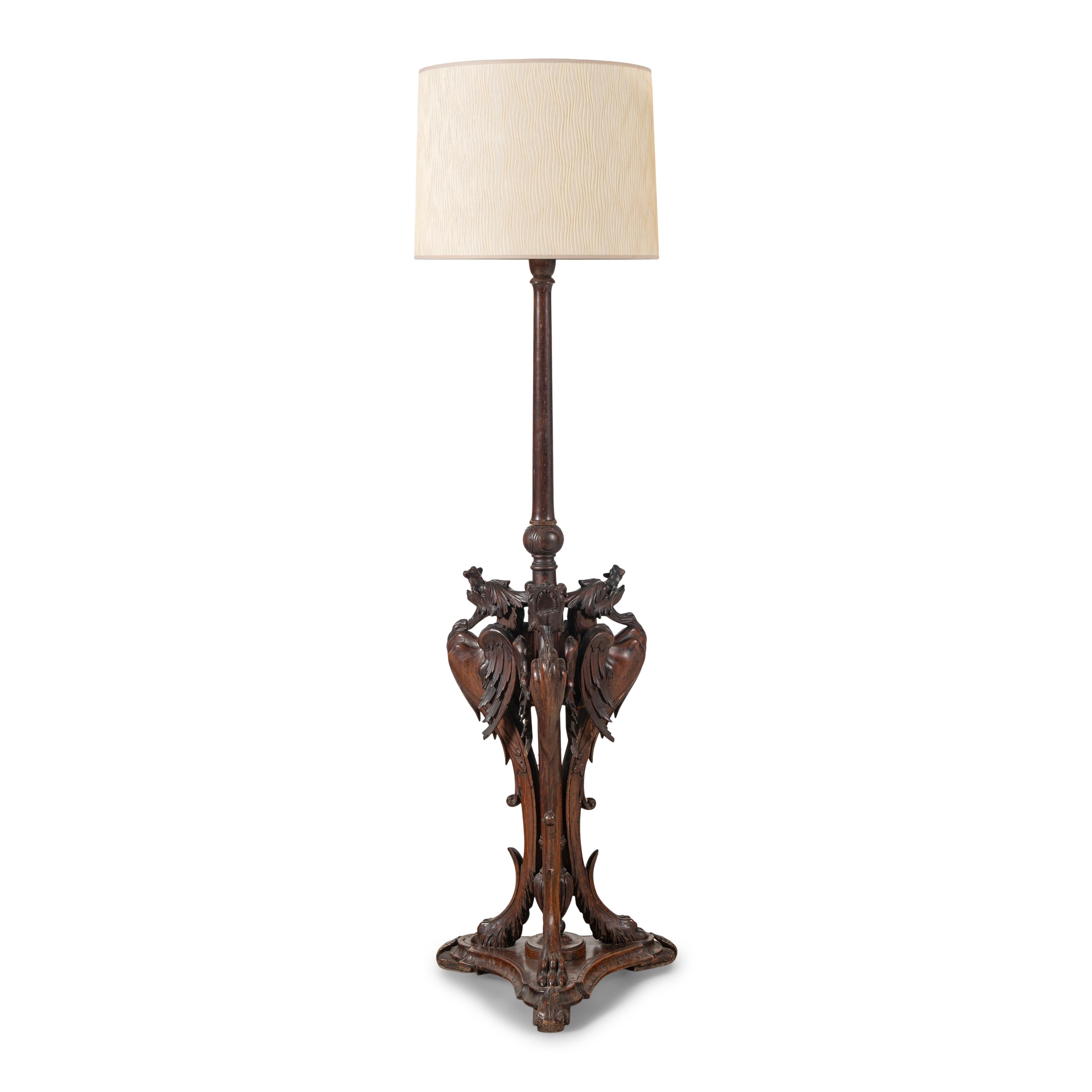 An Italian Walnut Torchère Mounted as a Floor Lamp