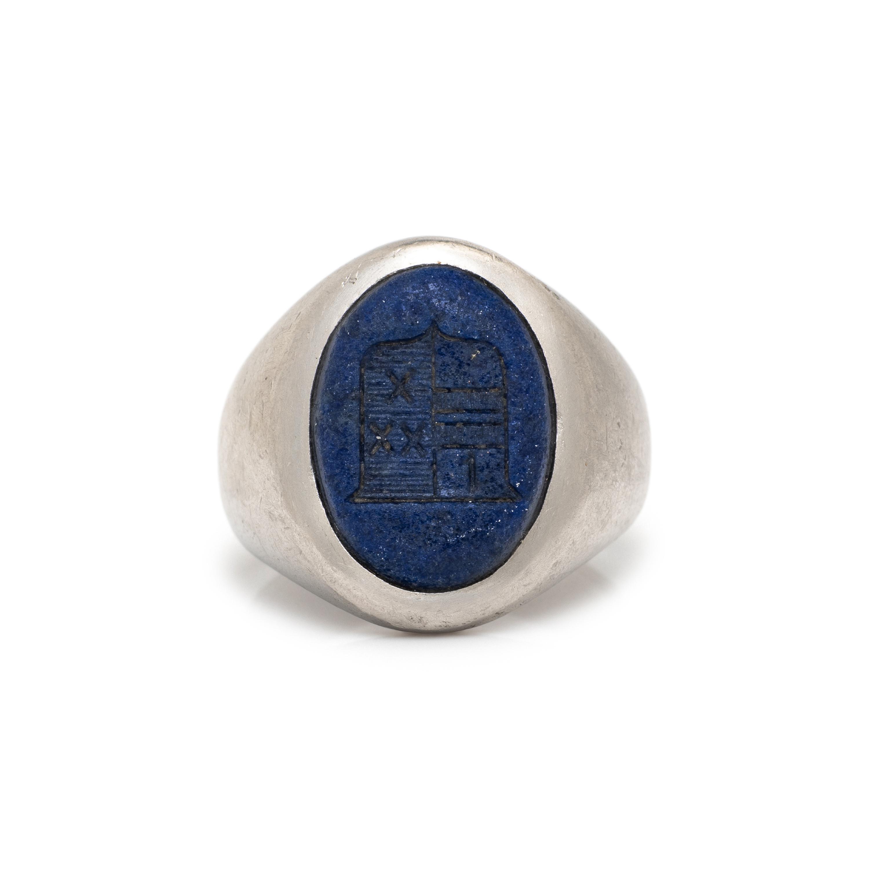 TIFFANY & CO., PLATINUM AND LAPIS LAZULI SIGNET RING