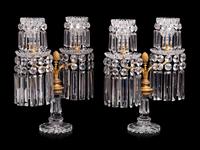 A Pair of French Gilt Bronze and Cut Glass Two-Light Candelabra