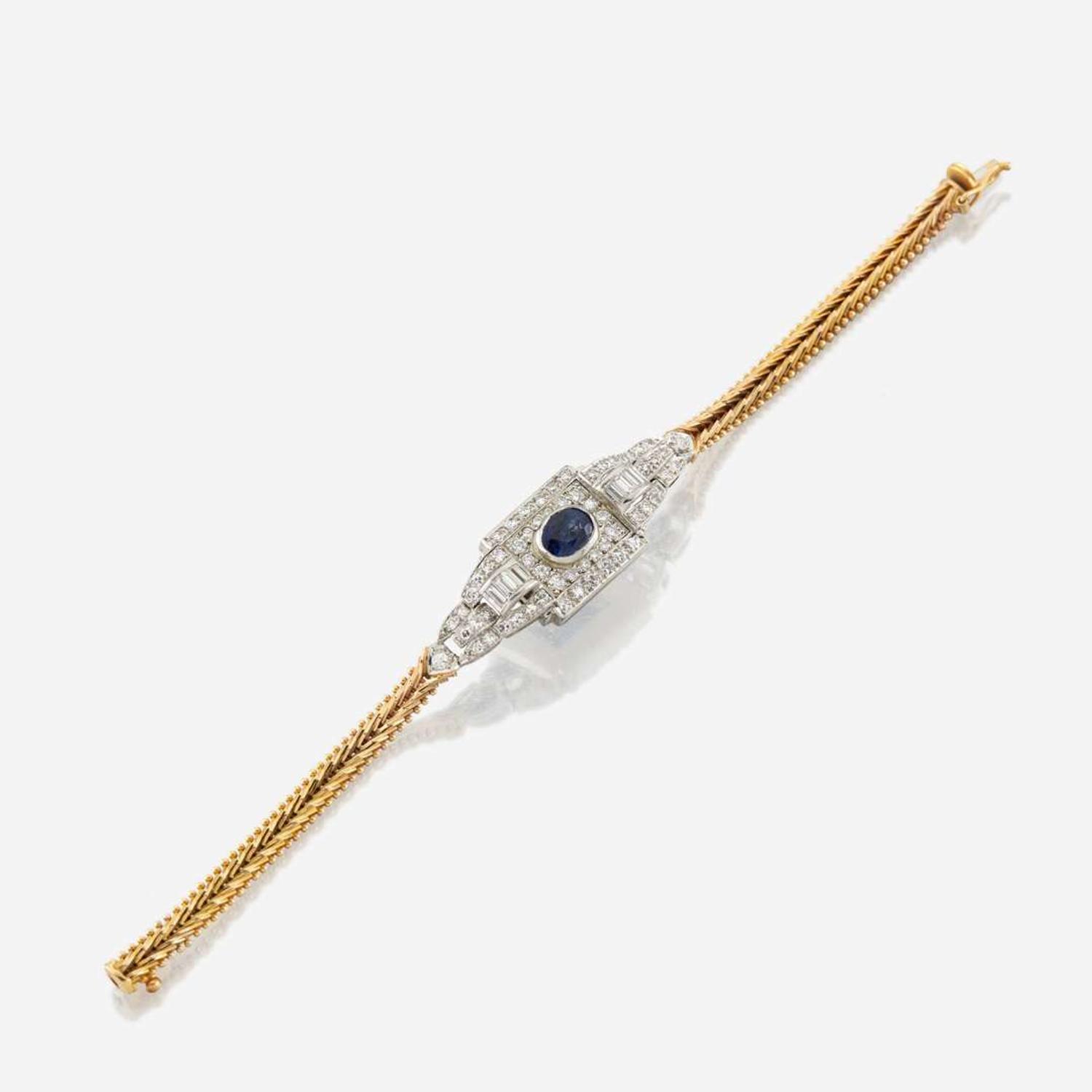 A sapphire, diamond, platinum, and gold bracelet