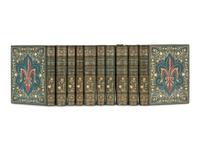 [BINDINGS]. -- [SOCIÉTÉ DES BEAUX ARTS]. BOURGET, Paul (1852-1935). Pastels . -- DE MUSSET, Paul de (1804-1880). The Last Abbé. -- FLAUBERT, Gustave (1821-1880). A Simple Heart . -- Hérodias . -- GAUTIER, Théophile (1811-1872). King Candaules . -- Jean and Jeannette . -- A Night of Cleopatra . -- LONGUS. Daphnis and Chloe . -- SHAKESPEARE, William (1564-1616). Romeo and Juliet . J. Wagrez and Louis Titz, illustrators. -- Antony and Cleopatra . Paris: Société des Beaux Arts, n.d.