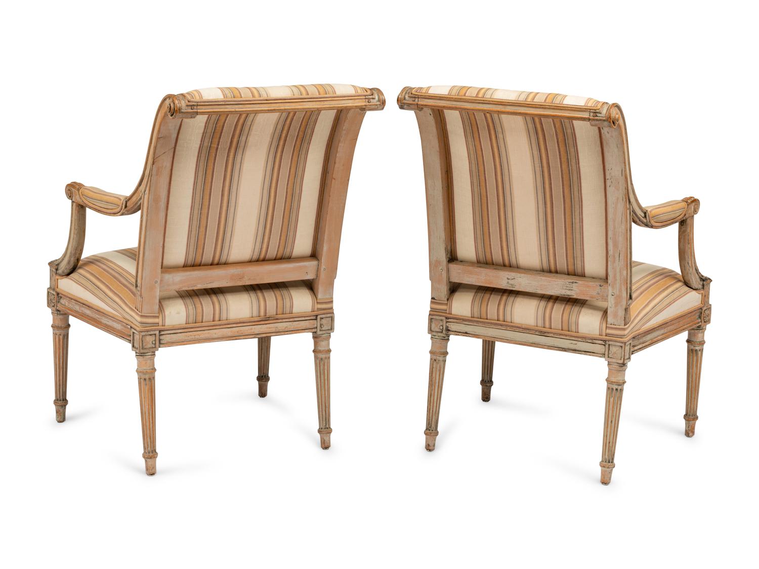A Pair of Louis XVI Gray-Painted Fauteuils