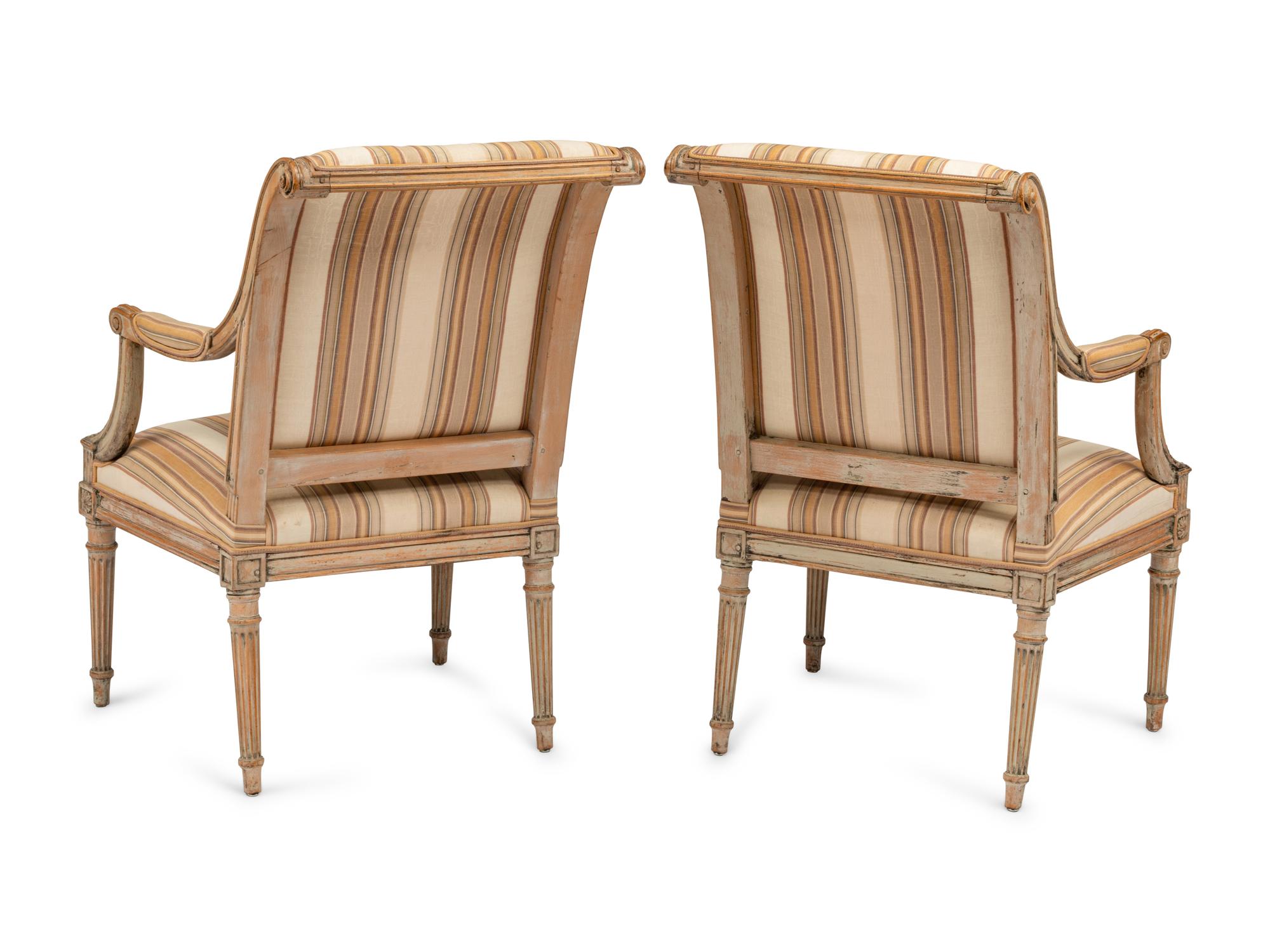 A Pair of Louis XVI Gray-Painted Fauteuils
