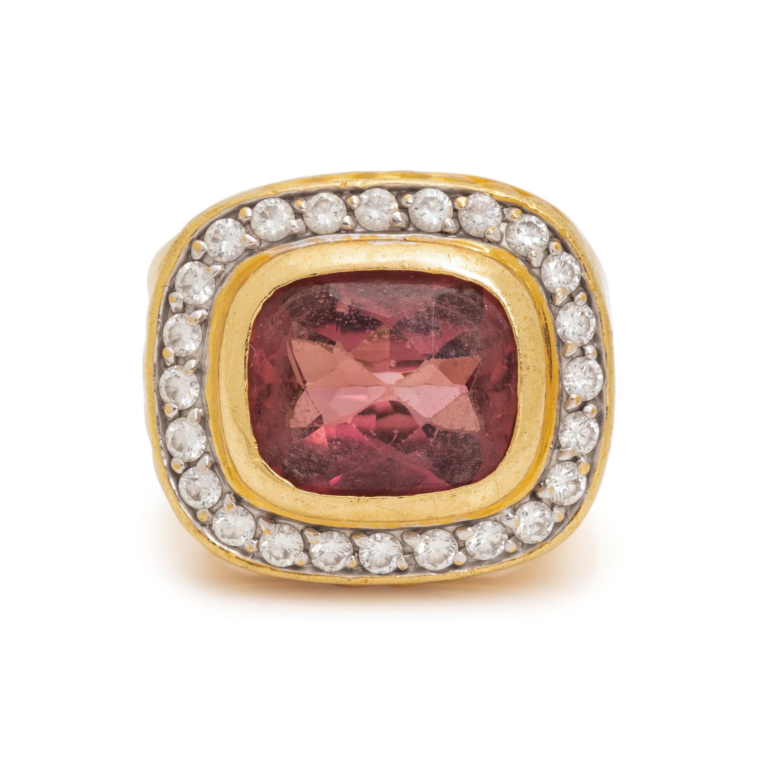 DAVID YURMAN, YELLOW GOLD, PINK TOURMALINE AND DIAMOND RING
