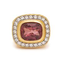 DAVID YURMAN, YELLOW GOLD, PINK TOURMALINE AND DIAMOND RING