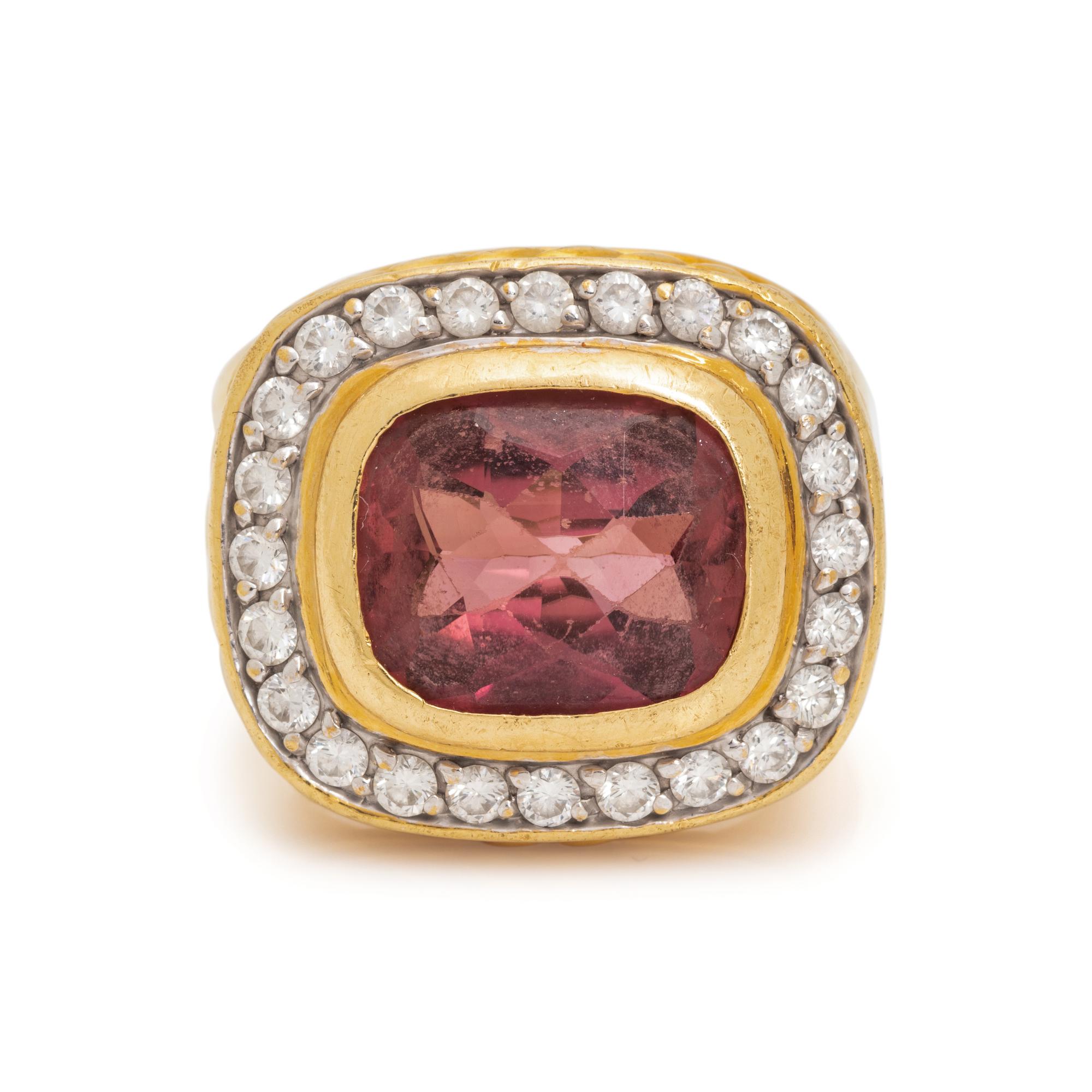 DAVID YURMAN, YELLOW GOLD, PINK TOURMALINE AND DIAMOND RING