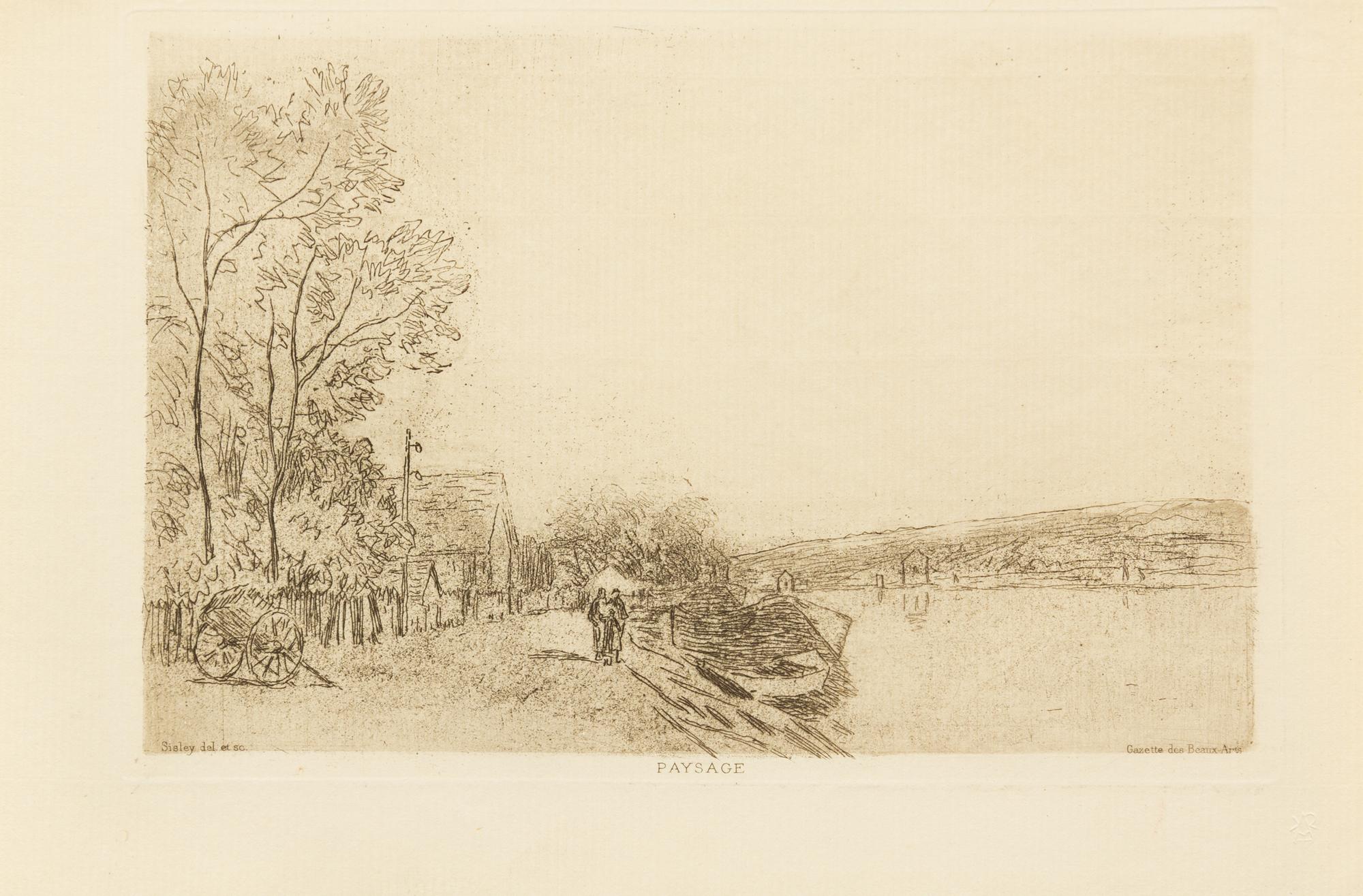Various Artists, (French, 19th Century), a group of 4 etchings consisting of Paysage, 1899 by Alfred Sisley (French, 1839-1899); Le lec