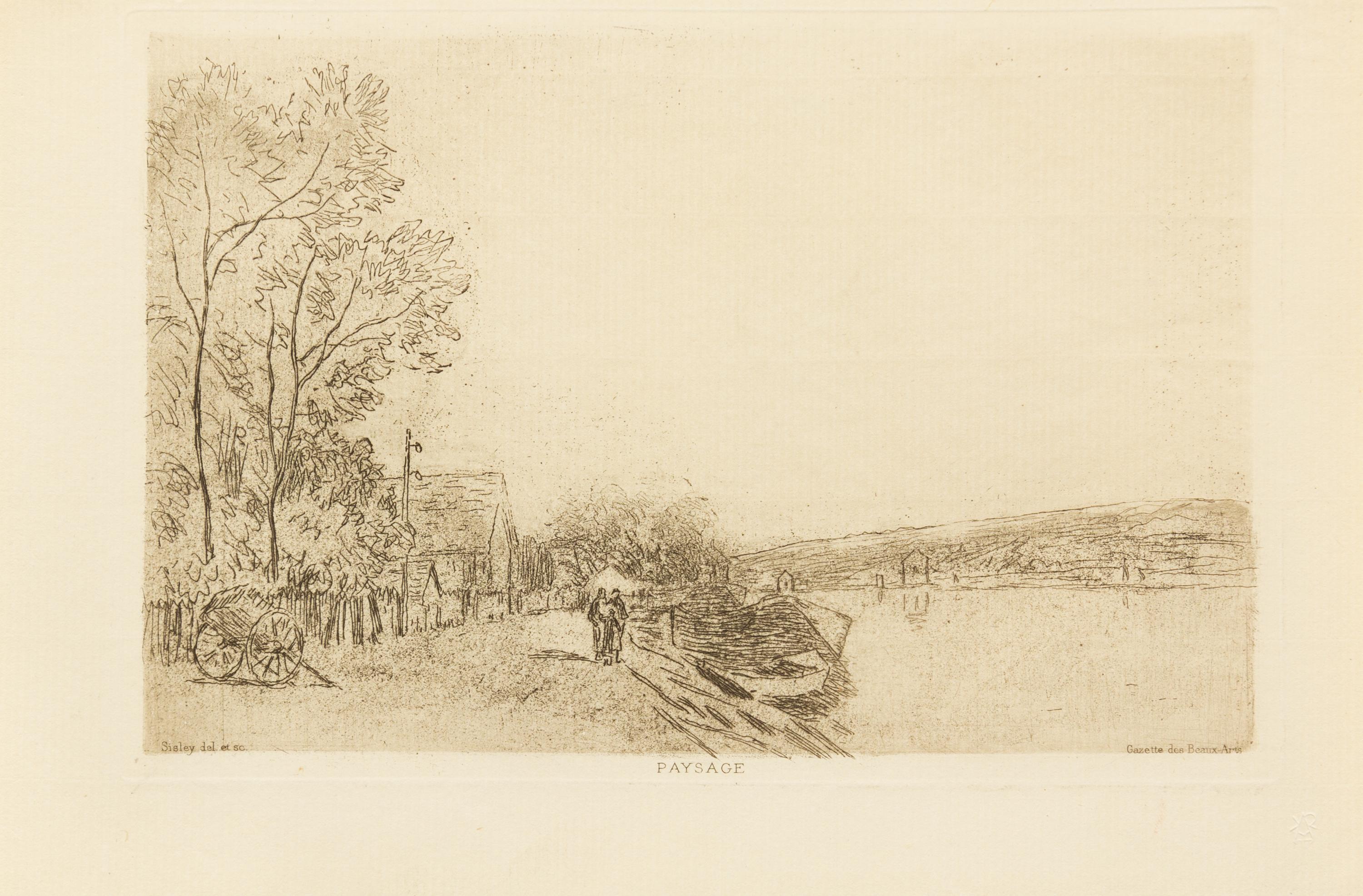 Various Artists, (French, 19th Century), a group of 4 etchings consisting of Paysage, 1899 by Alfred Sisley (French, 1839-1899); Le lec