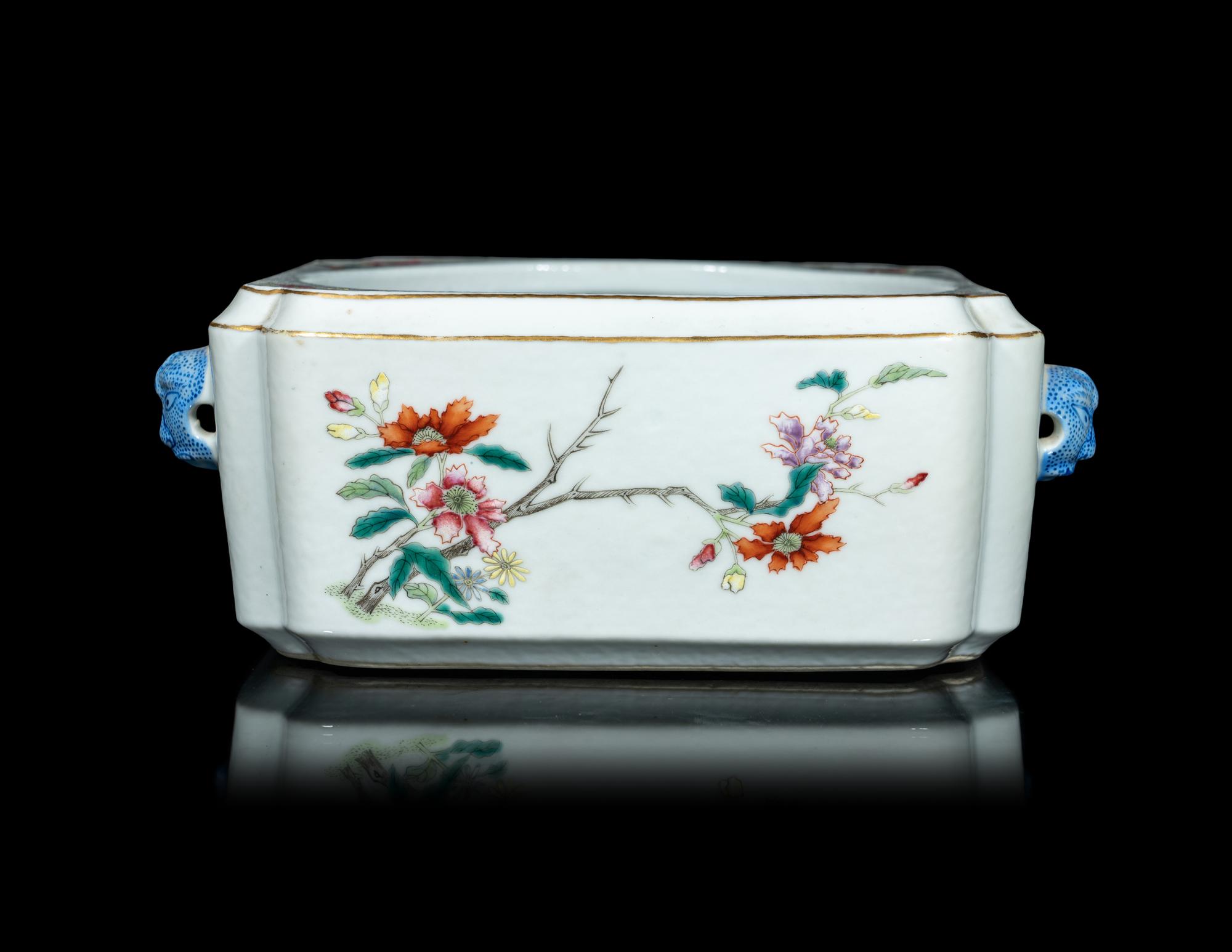 A Chinese Famille Rose Porcelain Square Brush Washer