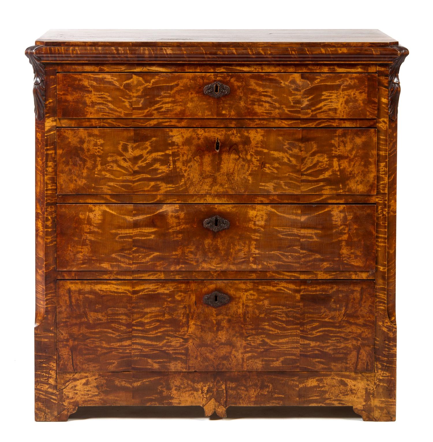 A Norwegian Tiger Birch Chest of Drawers Height 37 x width 36 3/4 x depth 18 inches. — CIRCA 1840
