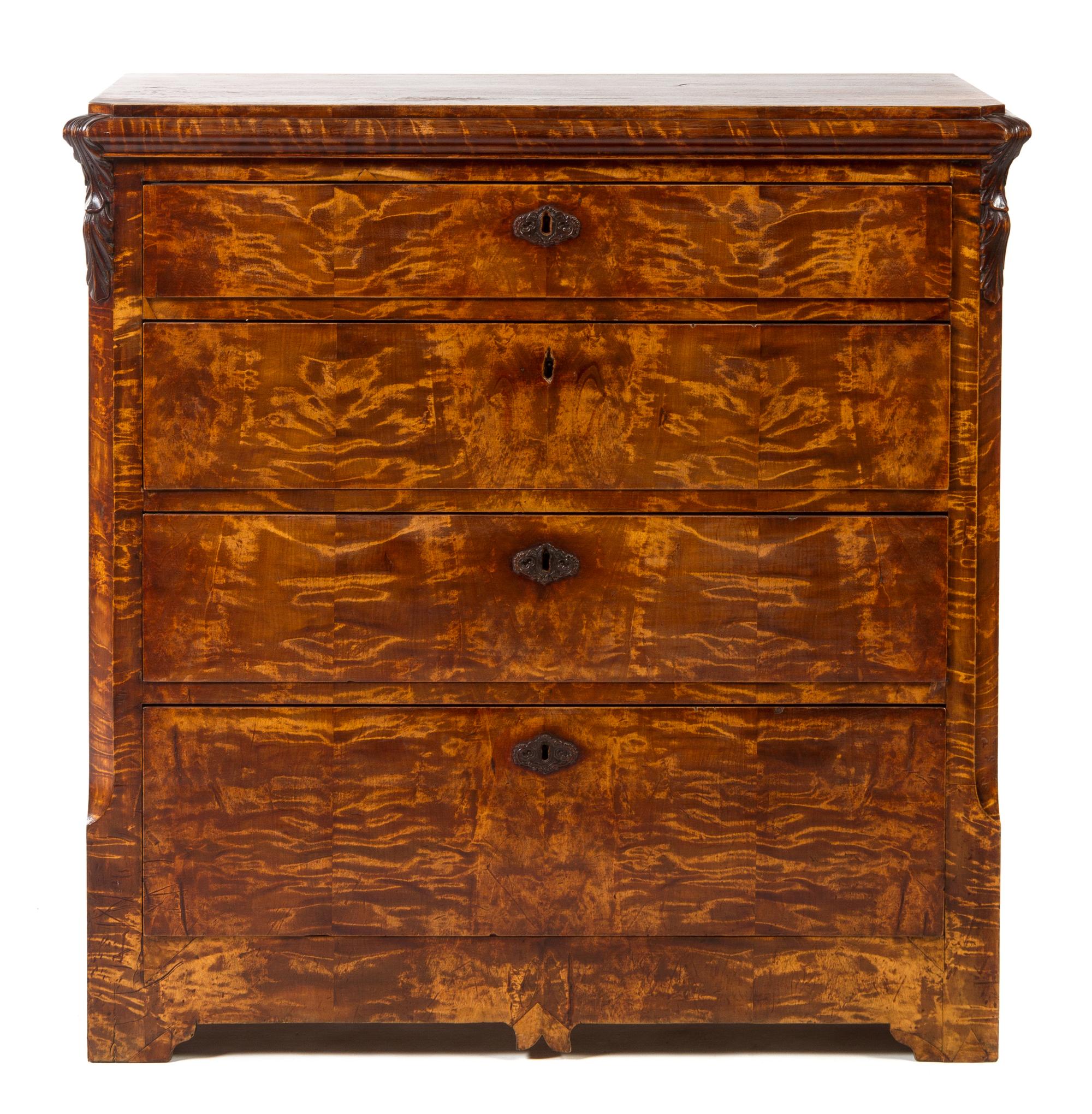 A Norwegian Tiger Birch Chest of Drawers Height 37 x width 36 3/4 x depth 18 inches. — CIRCA 1840