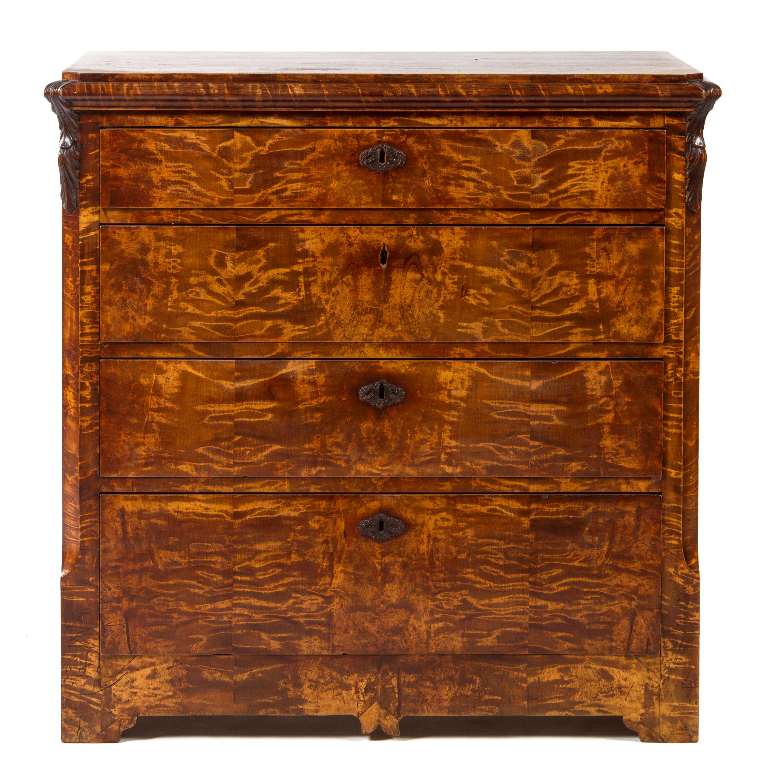 A Norwegian Tiger Birch Chest of Drawers Height 37 x width 36 3/4 x depth 18 inches. — CIRCA 1840